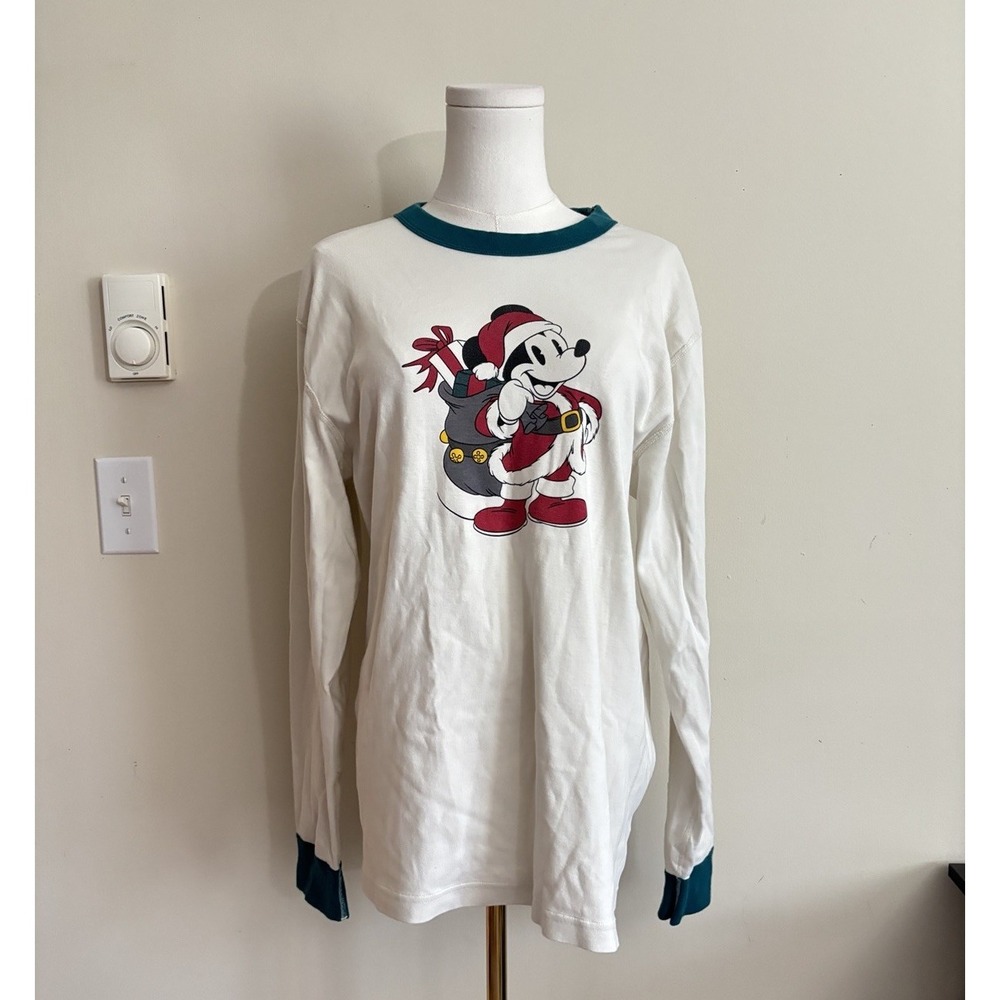 Hanna Andersson Womens Large Long Sleeve Ringer T Shirt Disney Mickey Christmas